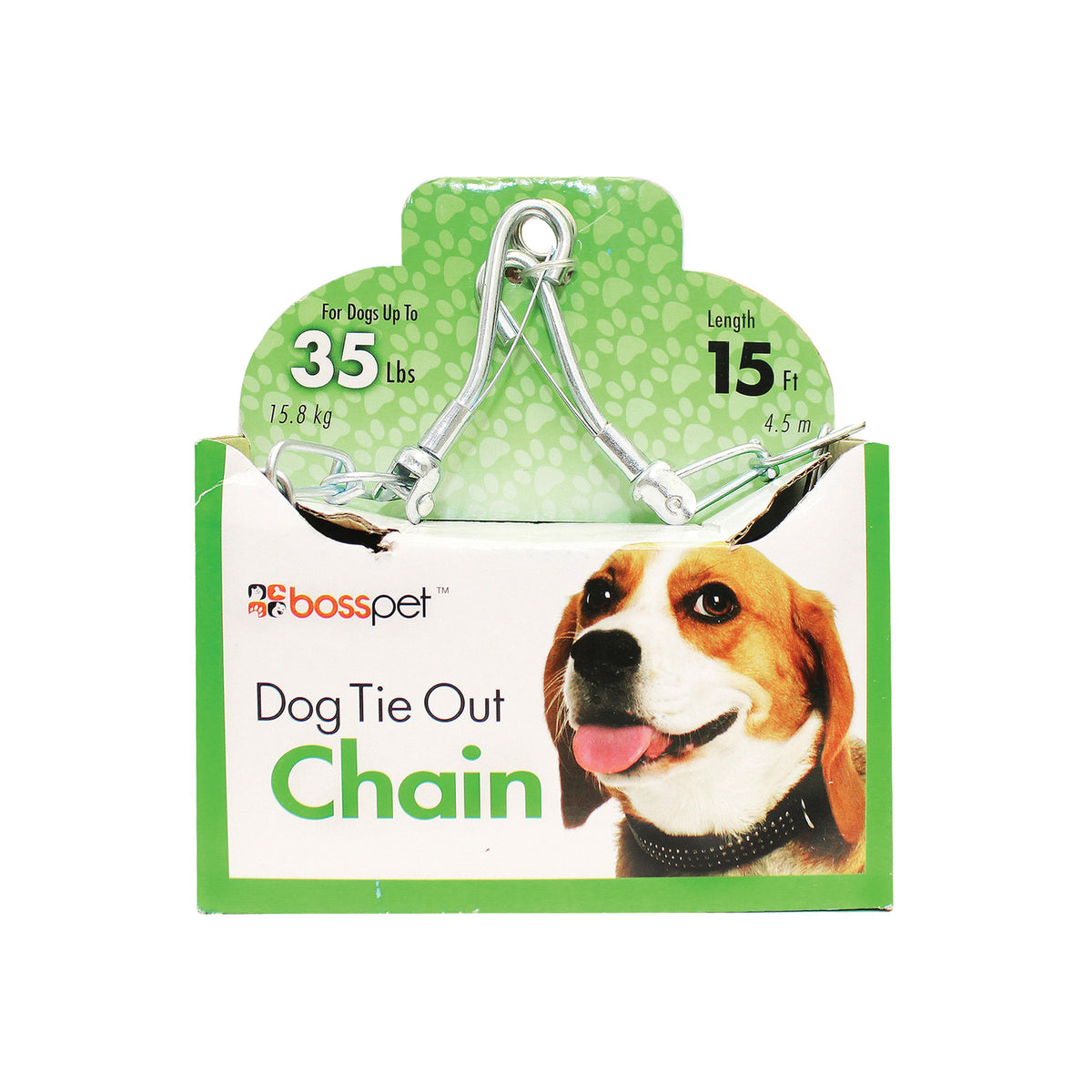 Boss Pet PDQ 27215 Twist Chain with Swivel Snap, 15 ft L Belt/Cable, Steel, For: Medium Dogs Up to 35 lb