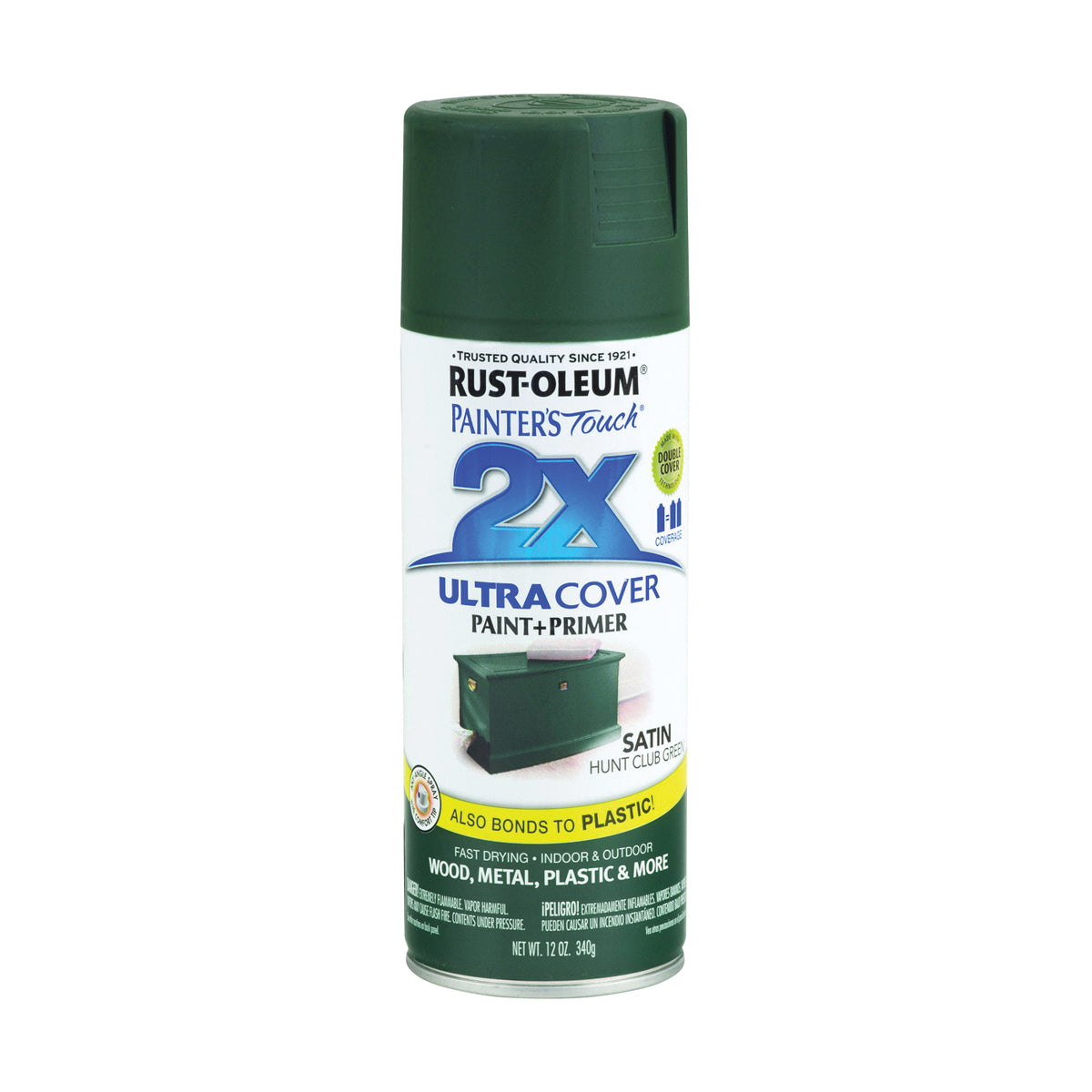 RUST-OLEUM PAINTER'S Touch 249074 Satin Spray Paint, Satin, Hunt Club Green, 12 oz, Aerosol Can