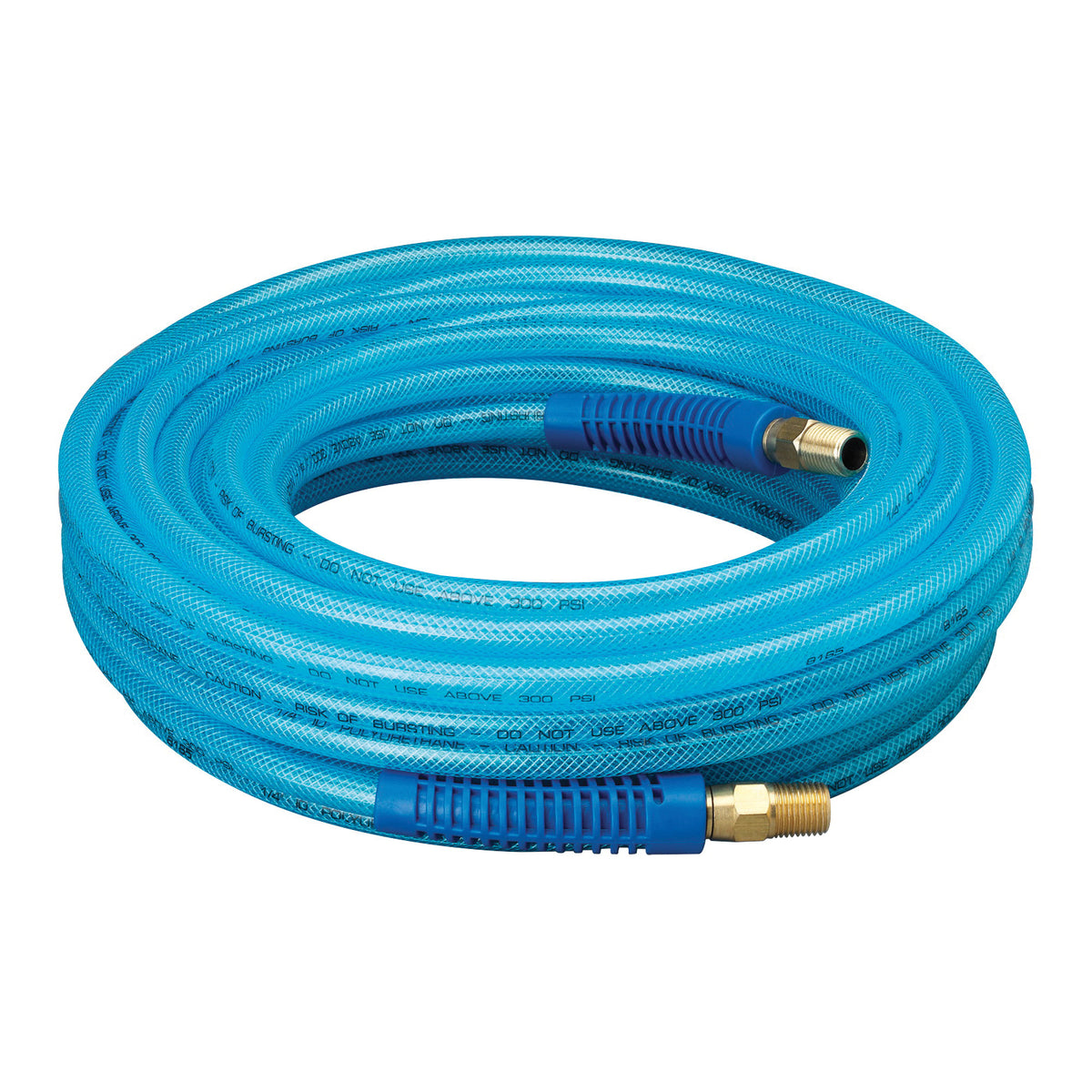 Tru-Flate 12-50E Air Hose, 1/4 in OD, 50 ft L, MNPT, 300 psi Pressure, Polyurethane, Blue