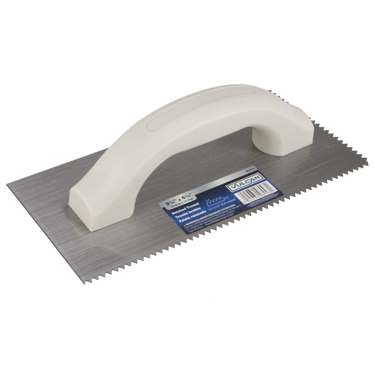 Vulcan V-Notched Trowel, 3/16 in x 5/32 in, High-Carbon Steel Blade, Poly Foam Ergonomic Handle