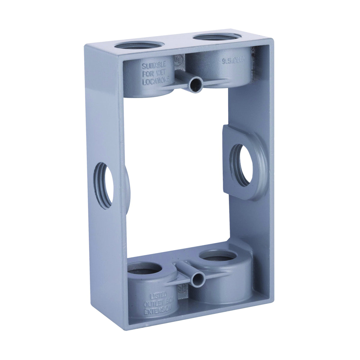 HUBBELL 5400-5 Extension Adapter with Lug, 5-1/4 in L, 3-1/2 in W, 1 -Gang, 6 -Knockout, Die-Cast Aluminum, Gray