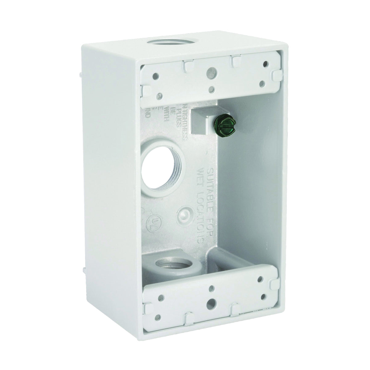 HUBBELL 5320-6 Weatherproof Box, 3 -Outlet, 1 -Gang, Aluminum, White, Powder-Coated