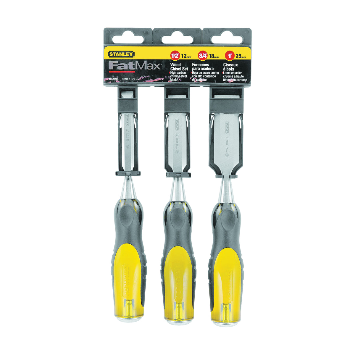 STANLEY Thru-Tang Series 16-970 Chisel Set, 3-Piece, Yellow