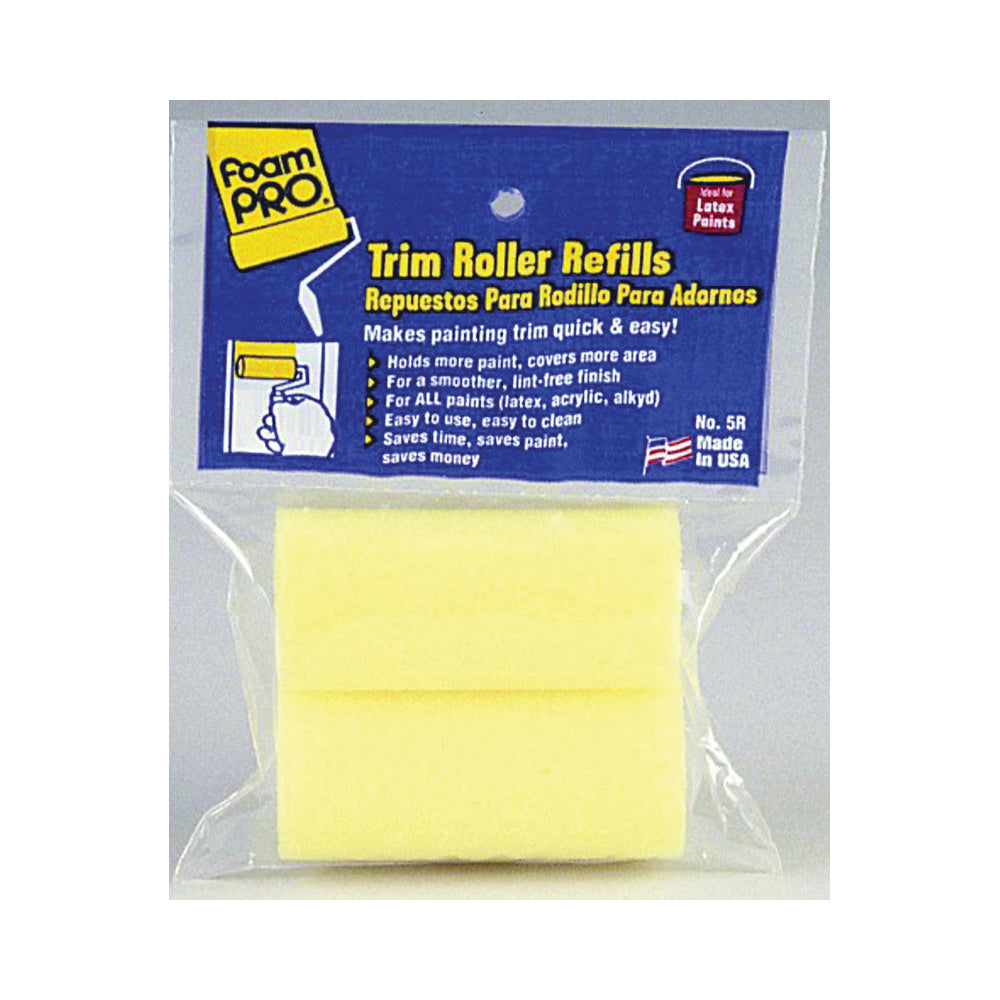 FOAMPRO 5R Trim Roller Refill, 1-3/8 in Thick Nap, 3 in L, Foam Cover