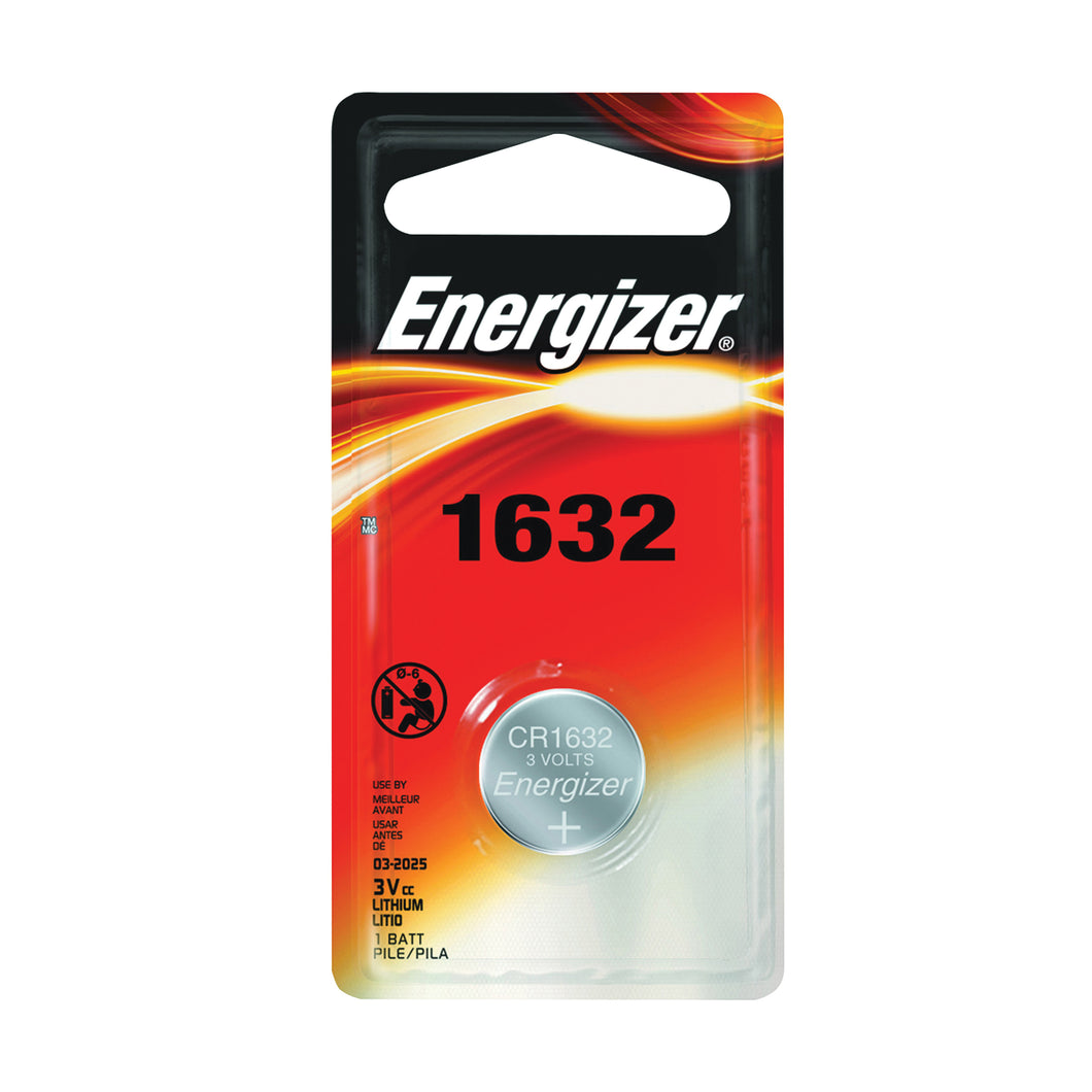 Energizer ECR1632BP Coin Cell Battery, 3 V Battery, 130 mAh, CR1632 Battery, Lithium, Manganese Dioxide