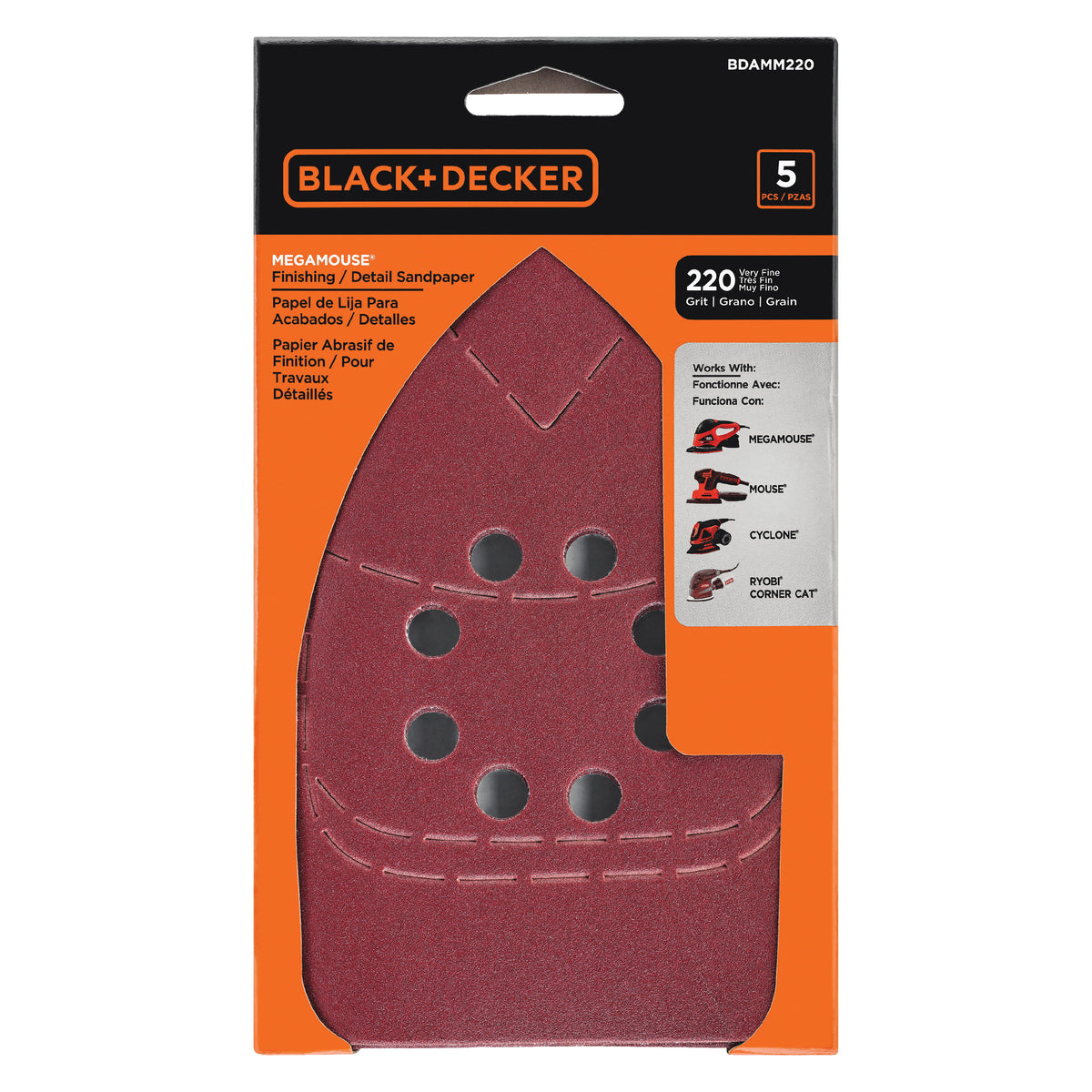Black+Decker BDAMM220 Sandpaper, 220 Grit, Medium