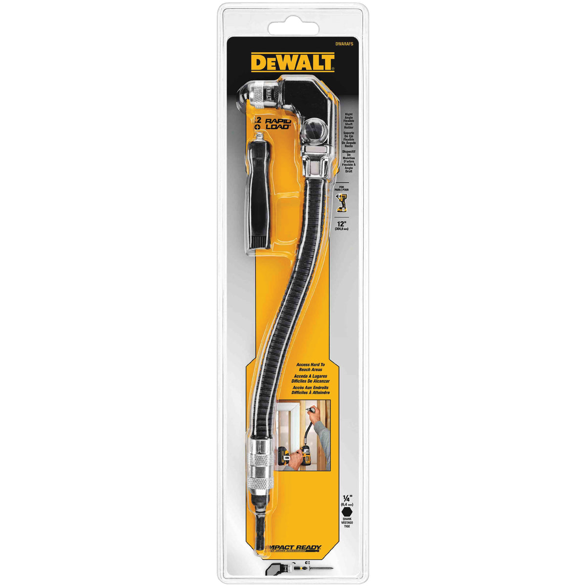 DeWALT DWARAFS Flexible Shaft, 1/4 in Shank, Hex Shank, 12 in L, Plastic