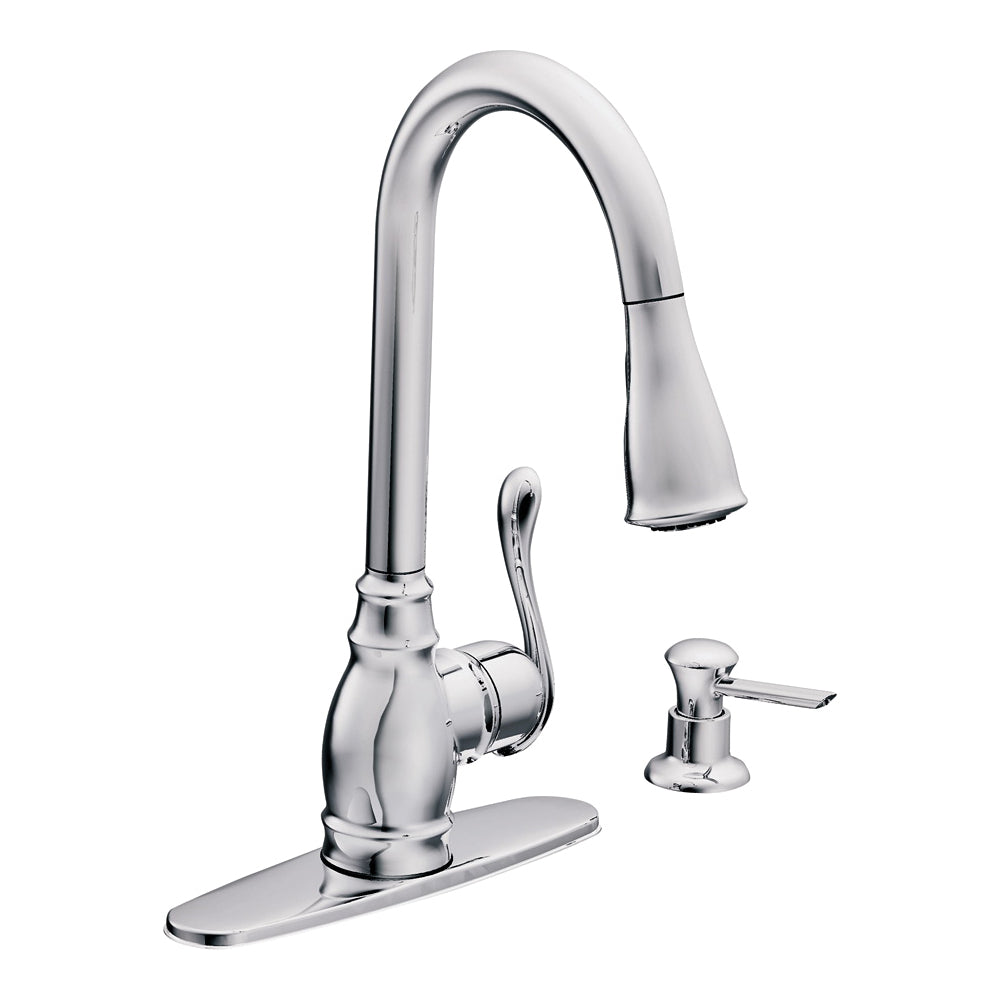 Moen CA87003SRS Kitchen Faucet, 1.5 gpm, 1-Faucet Handle, Metal, Stainless Steel, Deck Mounting, Lever Handle