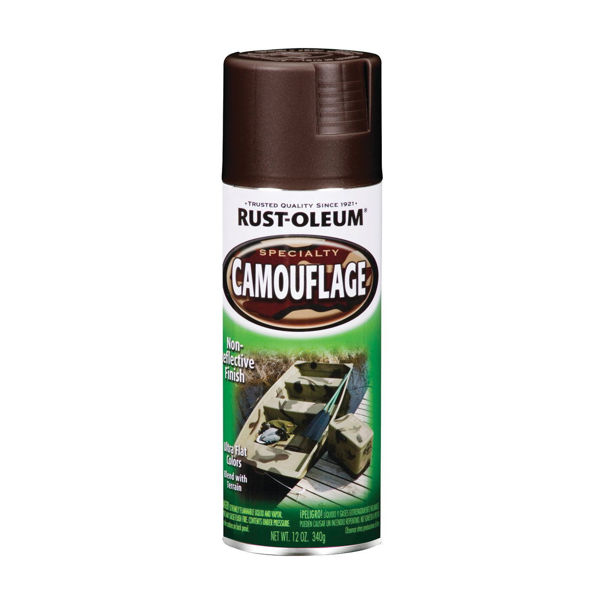 RUST-OLEUM 1918830 Camouflage Spray Paint, Ultra Flat, Earth Brown, 12 oz, Aerosol Can