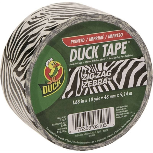 Duck 1398132 Duct Tape, 10 yd L, 1.88 in W, Vinyl Backing, Zebra Print