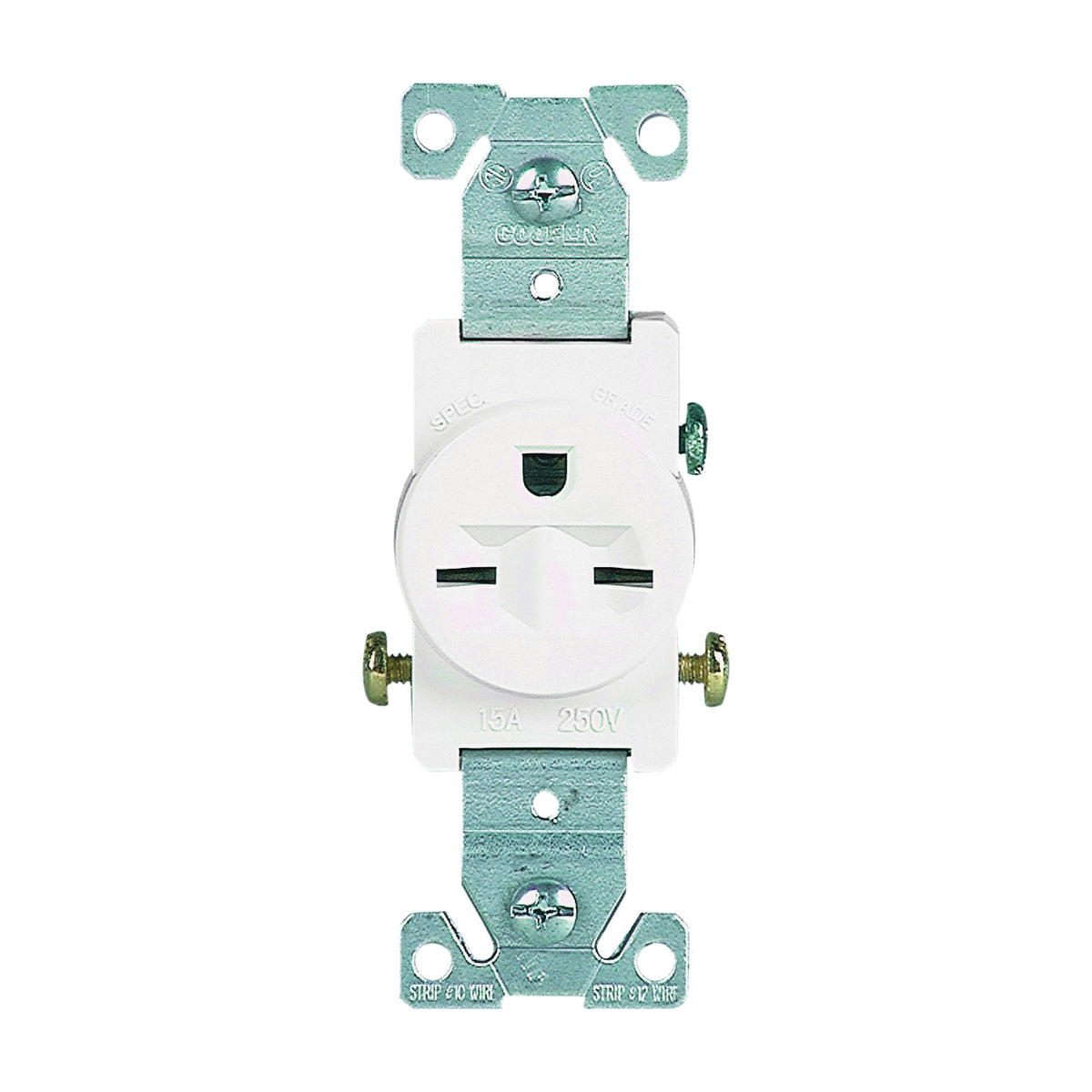 Eaton Wiring Devices 816W-BOX Single Receptacle, 2 -Pole, 250 V, 15 A, Side Wiring, NEMA: NEMA 6-15R, White