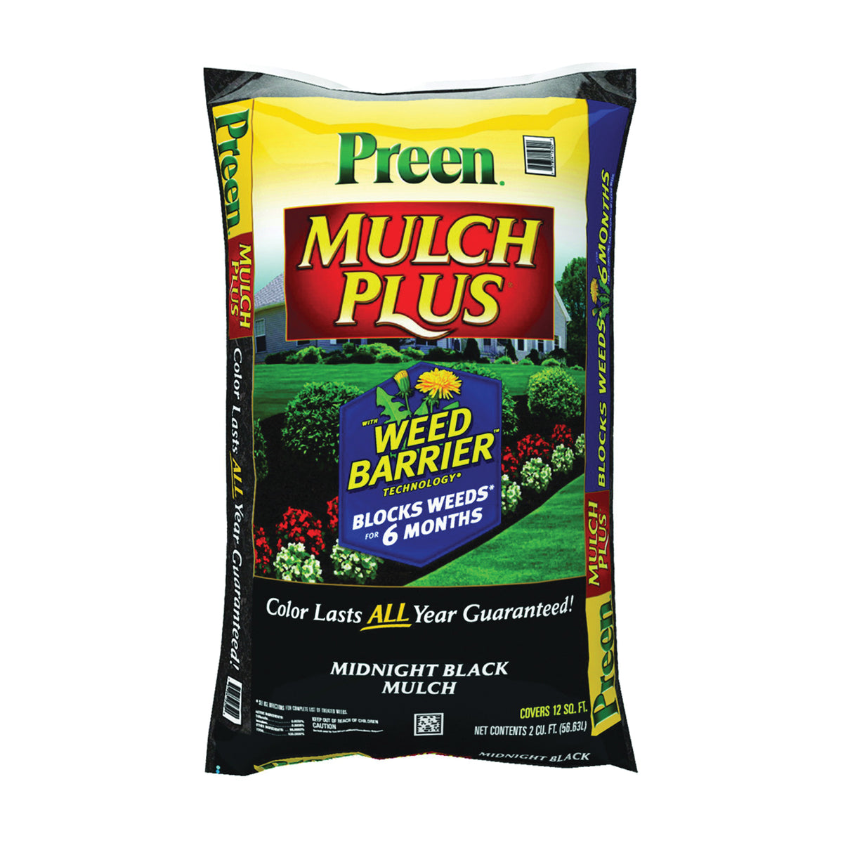 Preen 95456138 Mulch Plus Weed Barrier Bag, Granular, Midnight Black Bag