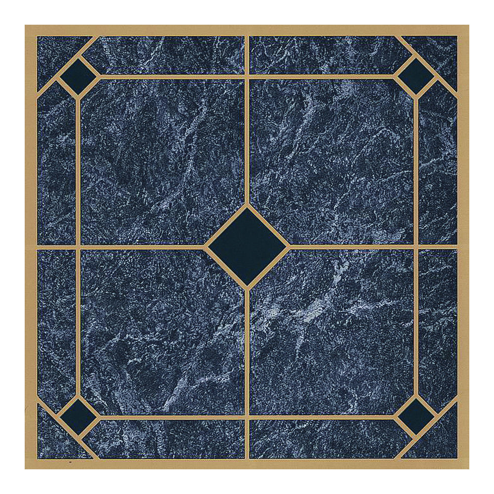 ProSource CL2002 Vinyl Self-Adhesive Floor Tile, 12 in L Tile, 12 in W Tile, Square Edge, Blue/Gold