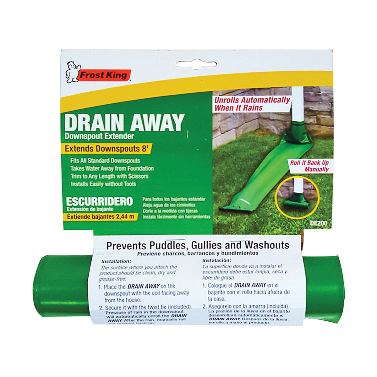 Frost King DE200 Downspout Extender, 8 ft L Extended, Vinyl, Green