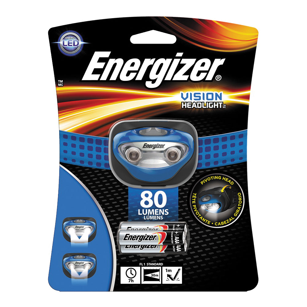 Energizer HDA32E Headlamp, AAA Battery, LED Lamp, 200 Lumens, 50 m High, 25 m Low Beam Distance, 7 hr Run Time