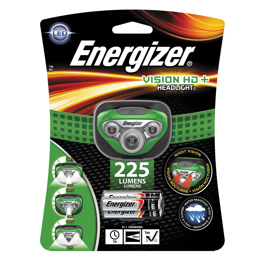 Energizer HDC32E Headlight, AAA Battery, LED Lamp, 350 Lumens, 70 m Beam Distance, 4 hr Run Time