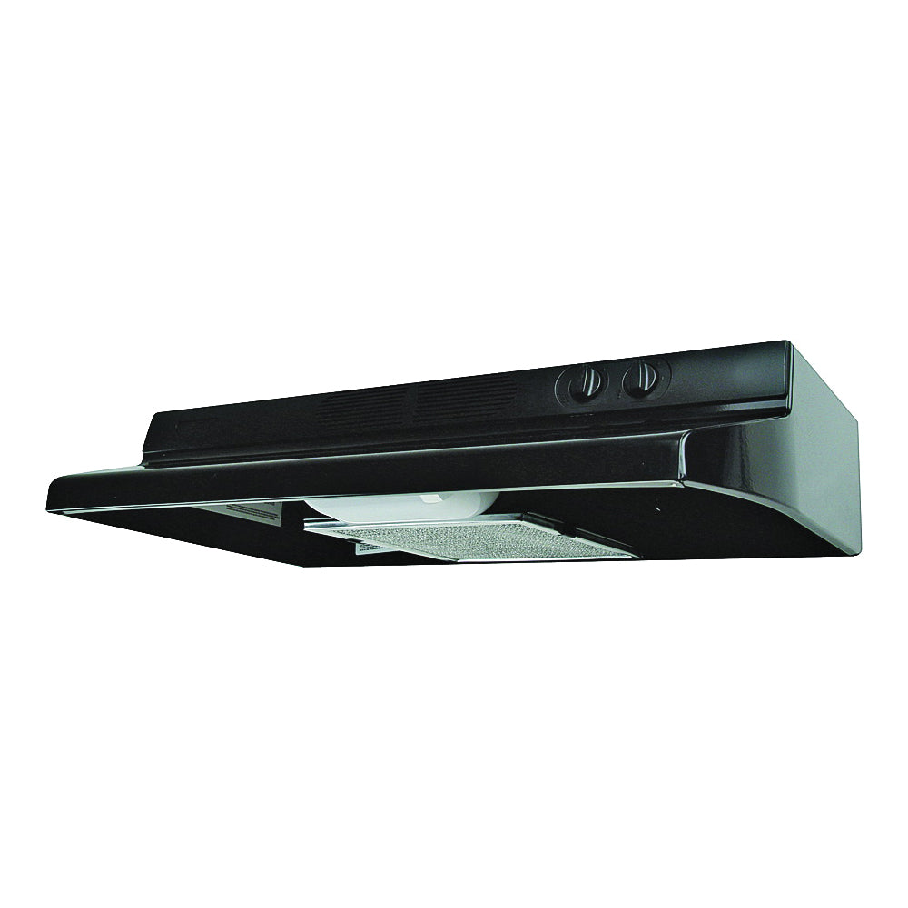 Air King Quiet Zone QZ Series QZ2306 Range Hood, 200 cfm, 30 in W, 12 in D, 6 in H, Steel, Black