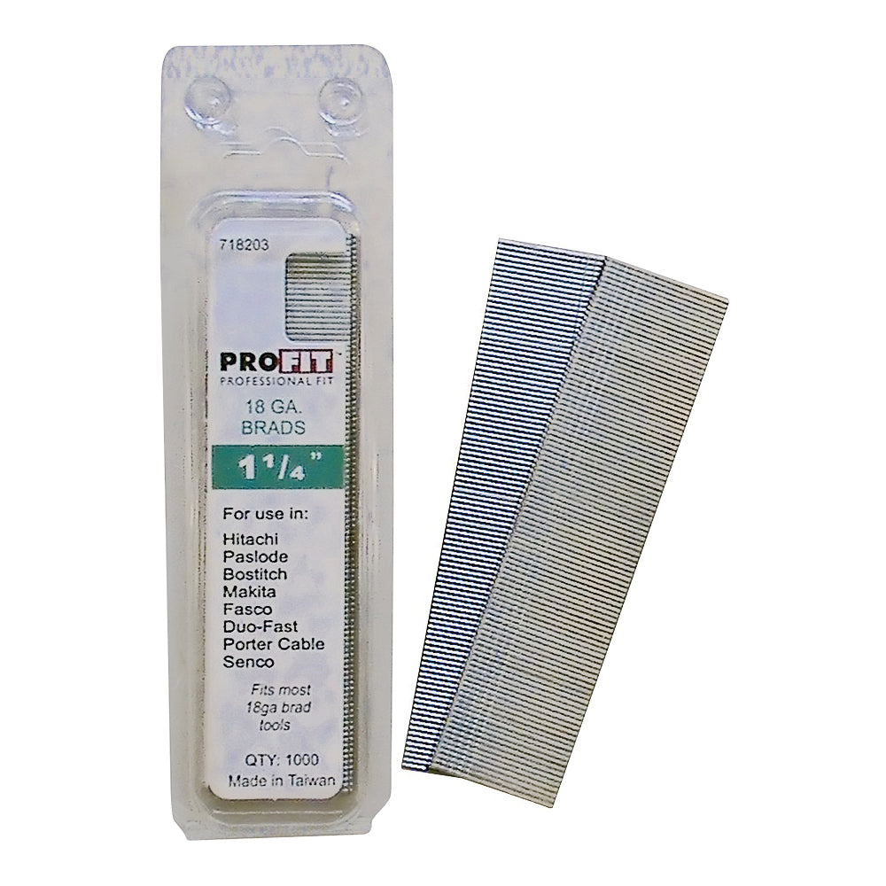 ProFIT 0718203 Finish Nail, 1-1/4 in L, 18 Gauge, Steel, Electro-Galvanized, Brad Head, Smooth Shank