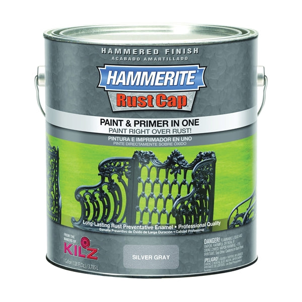 Kilz Hammerite RUST CAP 45105 Enamel Finish, High-Gloss, Gray/Silver, 1 gal, Can