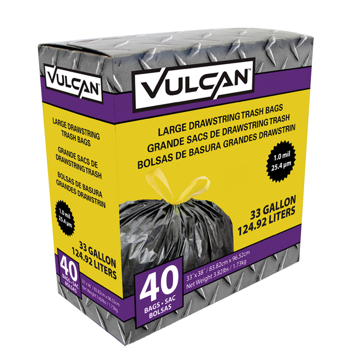 VULCAN FG-O3812-03 Trash Bag, 33 gal Capacity, Black
