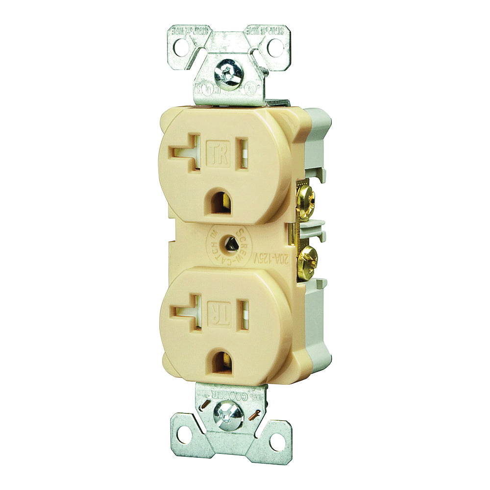 Eaton Wiring Devices TWRBR20V Duplex Receptacle, 2 -Pole, 20 A, 125 V, Back, Side Wiring, NEMA: 5-20R, Ivory
