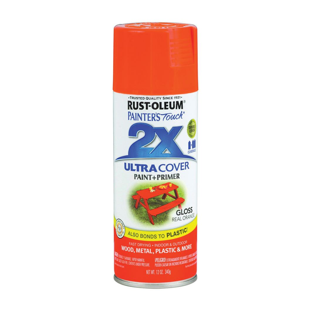 RUST-OLEUM PAINTER'S Touch 249095 Gloss Spray Paint, Gloss, Real Orange, 12 oz, Aerosol Can