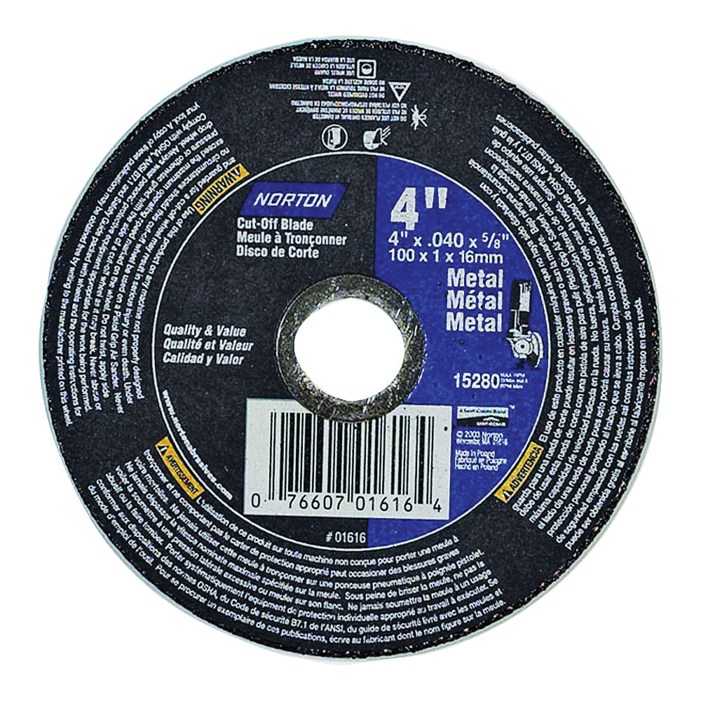 NORTON 76607 01616 Cut-Off Wheel, 4 in Dia, 0.04 in Thick, 5/8 in Arbor, 60 Grit, Very Coarse
