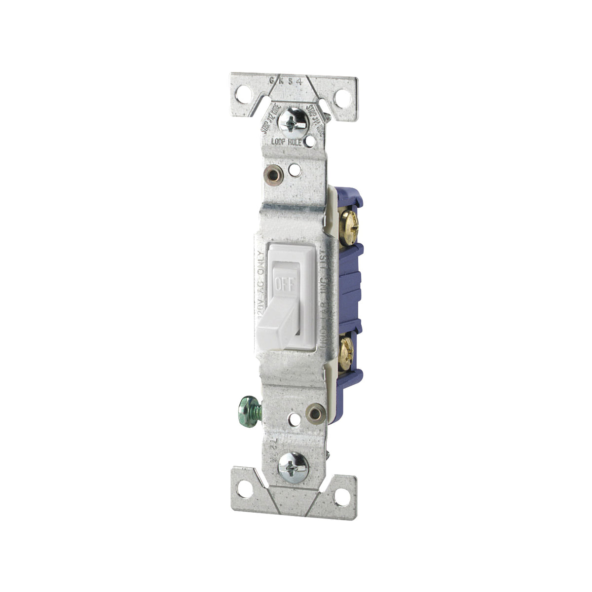 Eaton Wiring Devices 1301-7W Toggle Switch, 15 A, 120 V, Polycarbonate Housing Material, White