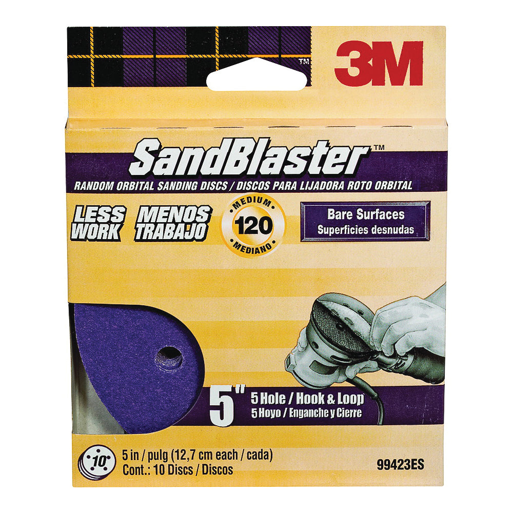 3M SandBlaster 99423ES Sanding Disc, 5 in Dia, Coated, 120 Grit, Fine, Cubitron Mineral Abrasive, Fiber Backing