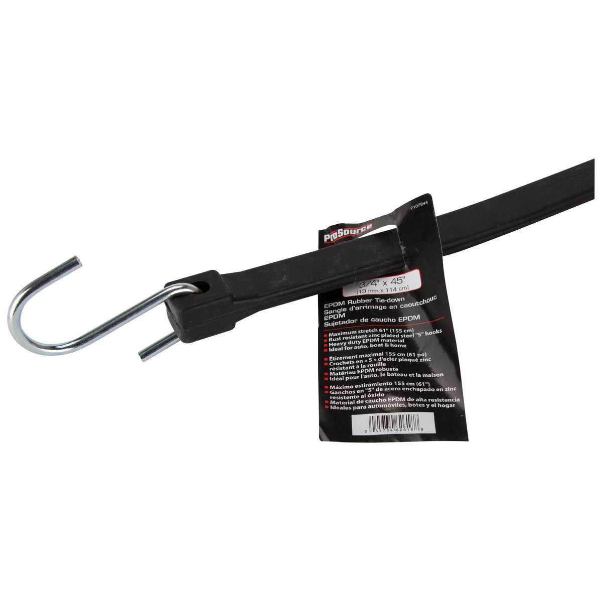 ProSource FH64090 Tie-Down, 3/4 in W, 45 in L, EPDM Rubber, S-Hook End Fitting, Steel End Fitting