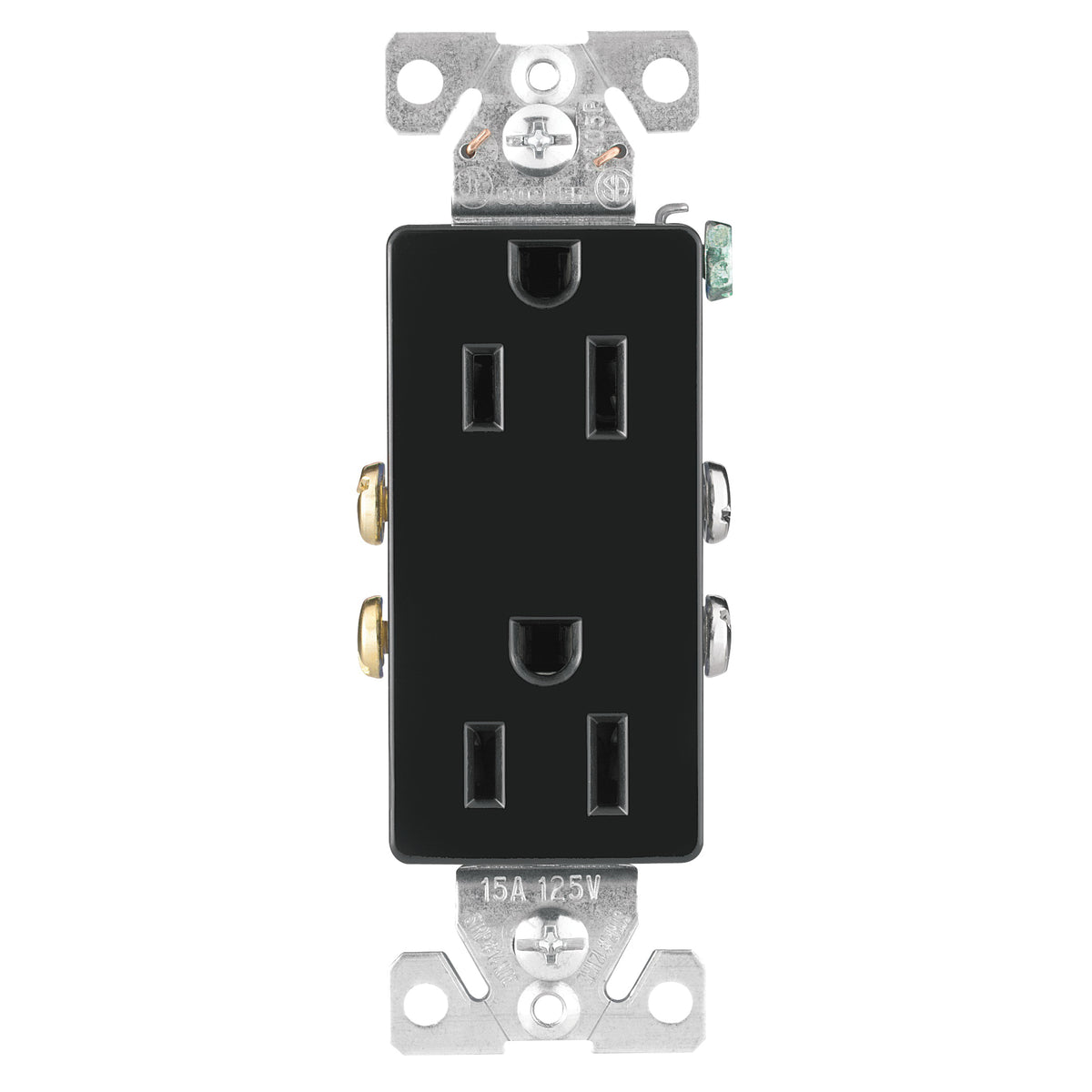 Eaton Wiring Devices 1107-9BK-BOX Duplex Receptacle, 2 -Pole, 15 A, 125 V, Back, Side Wiring, NEMA: 5-15R, Black