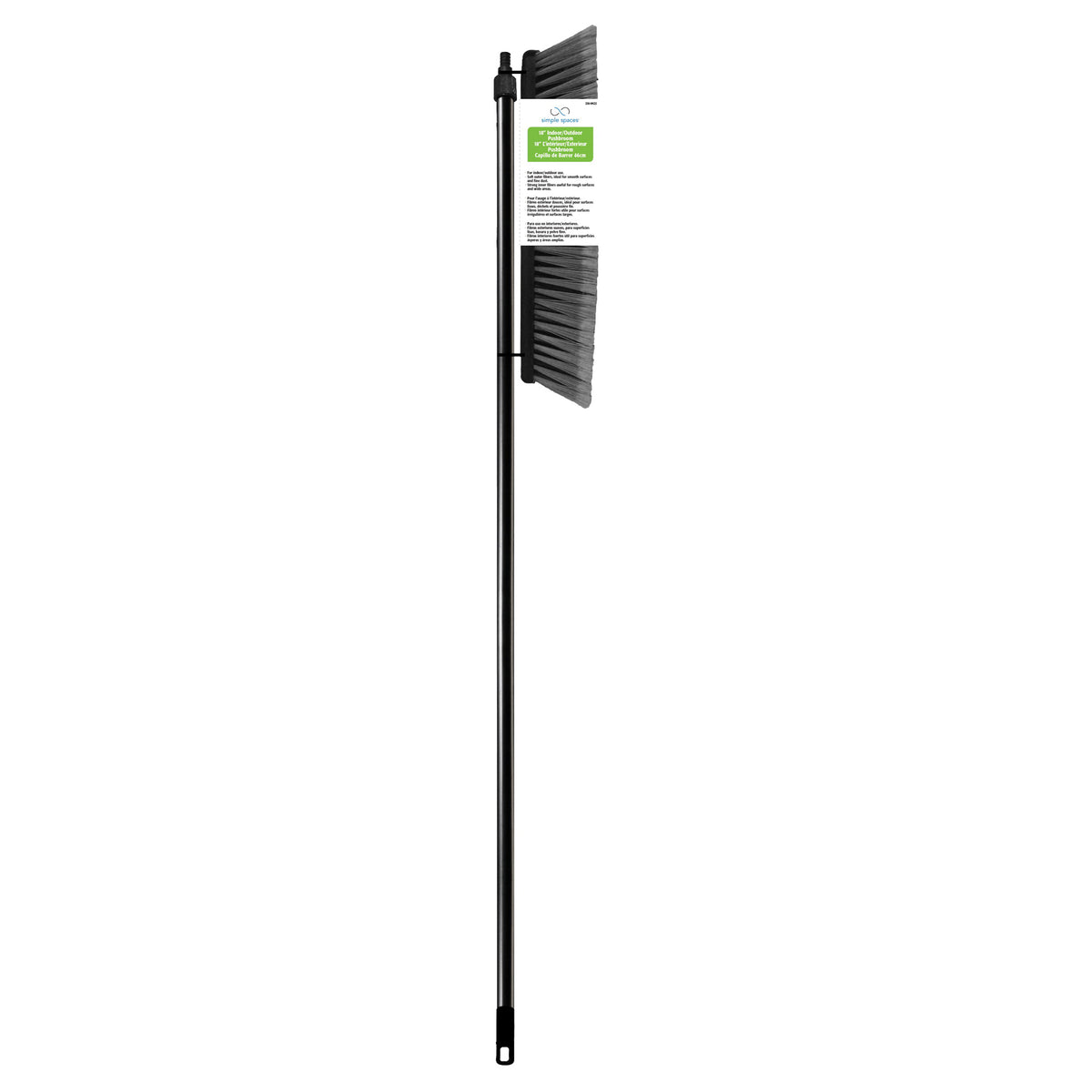 Simple Spaces 3018 Push Broom, 18 in L Trim, 56-1/8 in L, Threaded, Plastic Handle, Black