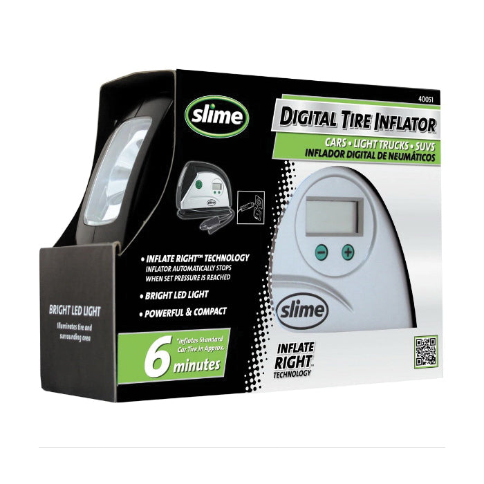 Slime 40051 Digital Tire Inflator, 12 V, 0 to 99 psi Pressure, Plastic