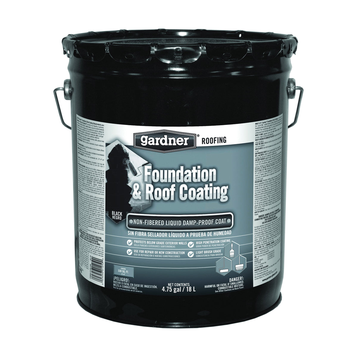 Gardner 0125-GA Foundation and Roof Coating, Black, Liquid, 5 gal Pail
