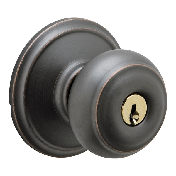 Schlage Georgian Series F51A VGEO716 Keyed Entry Knob, Brass/Zinc, Aged Bronze