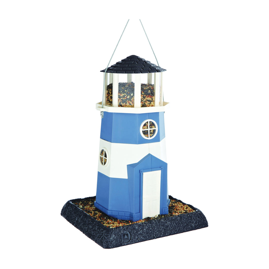 North States 9076 Hopper Bird Feeder, Nautical Lighthouse, 8 lb, Plastic, Blue/White, 14-1/2 in H