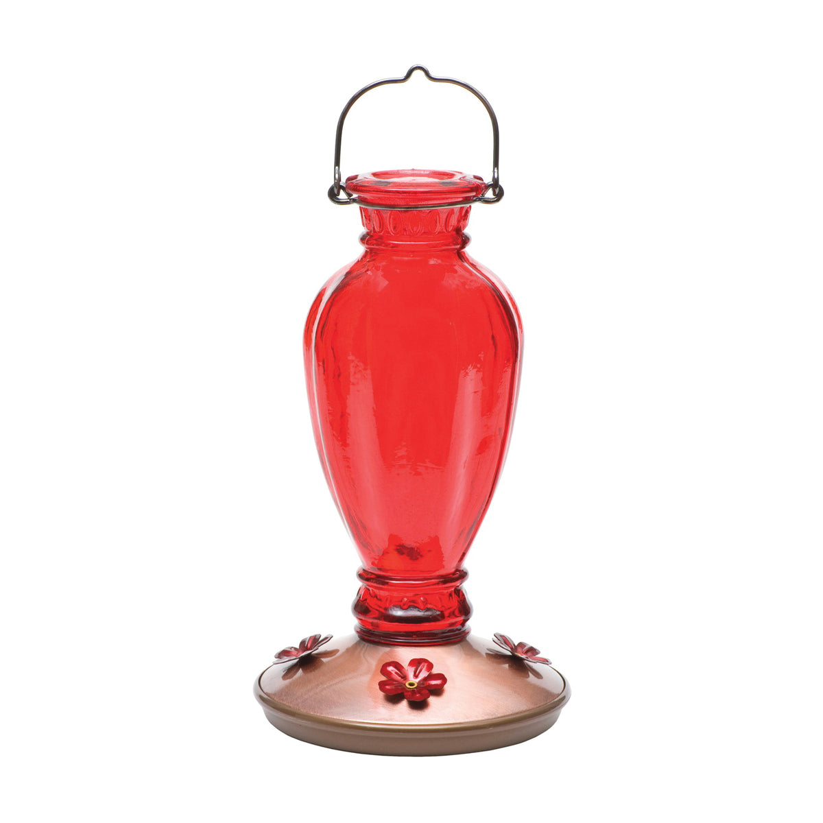 Perky-Pet 8133-2 Bird Feeder, Daisy Vase Vintage, 18 oz, 4-Port/Perch, Glass, Red, 12.7 in H