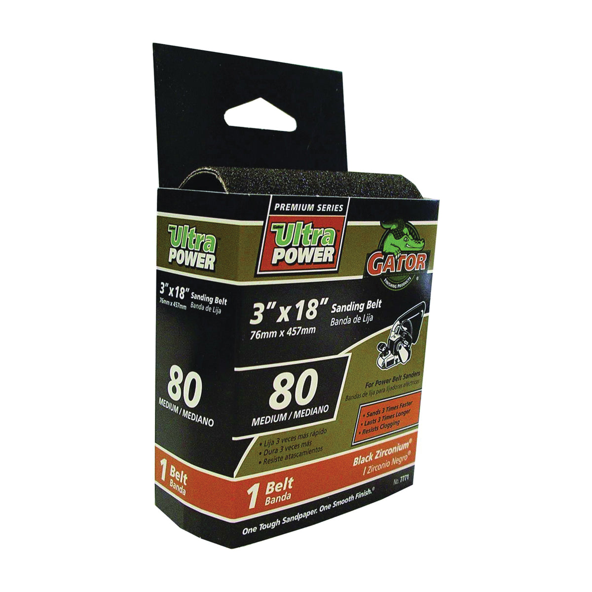 Gator 7771 Sanding Belt, 3 in W, 18 in L, 80 Grit, Medium, Zirconium Oxide Abrasive