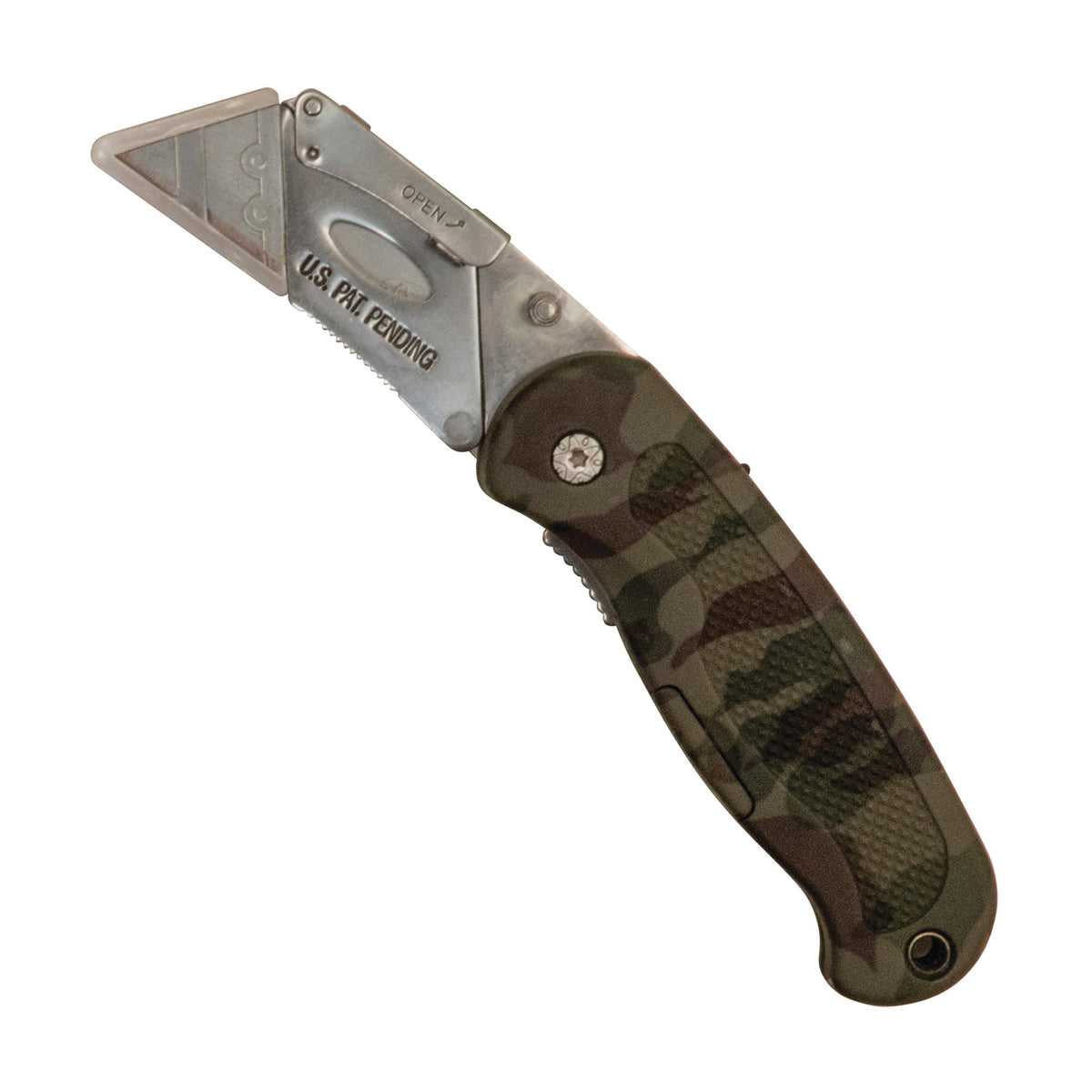 Sheffield 12131 Utility Knife, 2-1/2 in L Blade, Stainless Steel Blade, Curved Handle, Camouflage Handle
