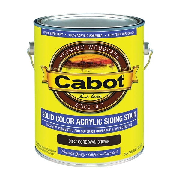 Cabot 800 Series 140.0000837.007 Solid Color Siding Stain, Natural Flat, Cordovan Brown, Liquid, 1 gal, Can
