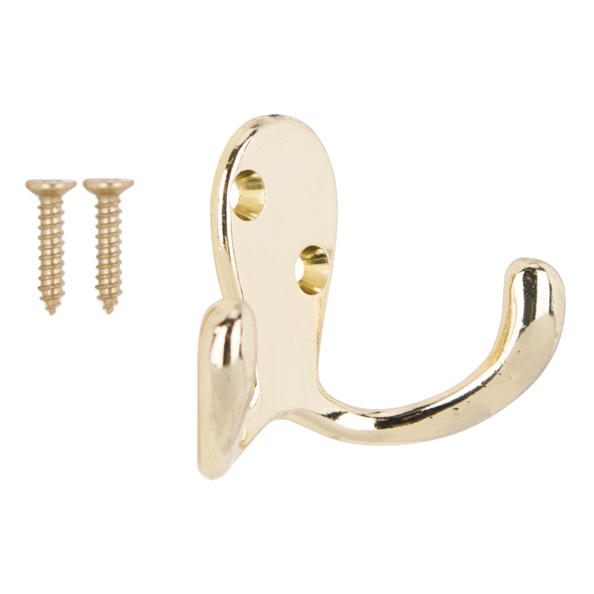 ProSource 23263BBB3L-PS Coat and Hat Hook, 22 lb, 2-Hook, 7/8 in Opening, Zinc, Polished Brass