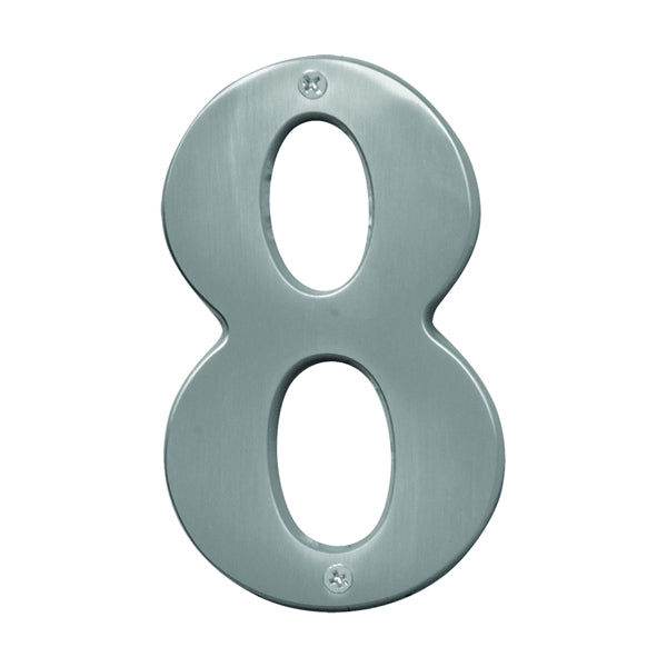 HY-KO Prestige Series BR-51SN/8 House Number, Character: 8, 5 in H Character, Nickel Character, Solid Brass