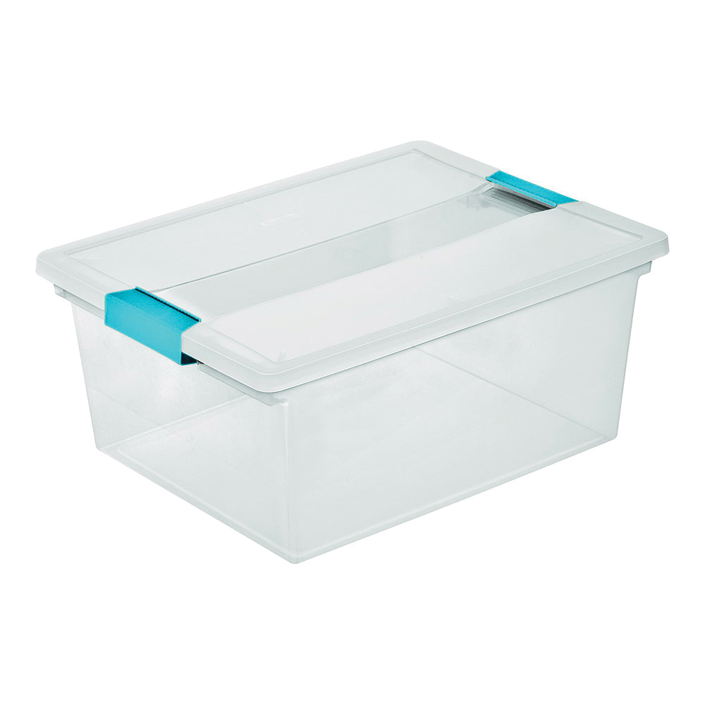 Sterilite 19658604 Clip Box, Plastic, Blue Aquarium/Clear, 14 in L, 11 in W, 6-1/4 in H