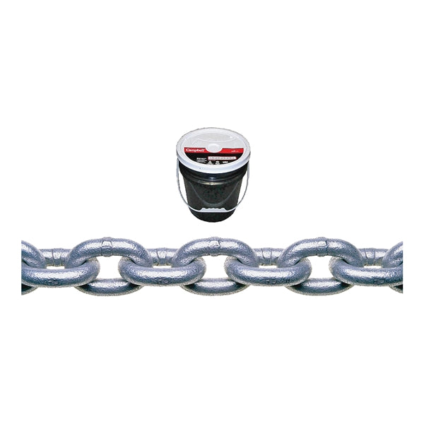 Campbell 014-0633 Proof Coil Chain, 3/8 in, 63 ft L, 30 Grade, Steel, Galvanized