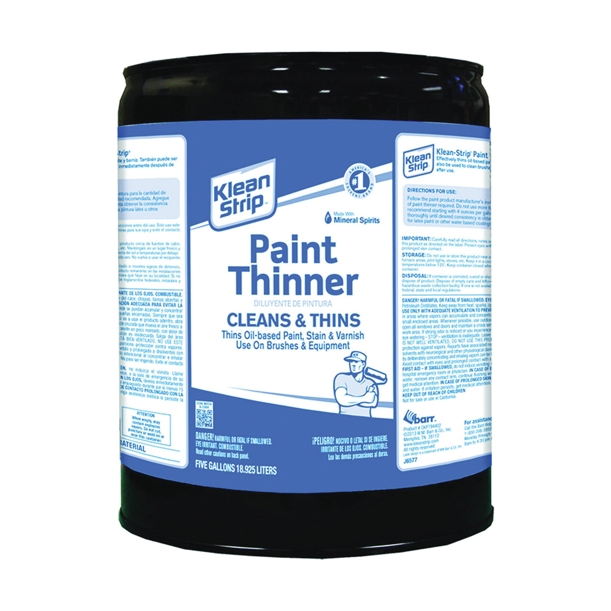 Klean Strip CKPT94402 Paint Thinner, Liquid, Free, Clear, Water White, 5 gal, Can