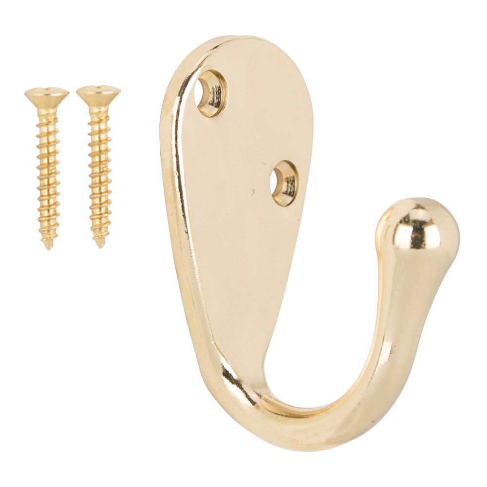 ProSource H63PB-PS Coat and Hat Hook, 22 lb, 1-Hook, 1-1/8 in Opening, Zinc, Brass