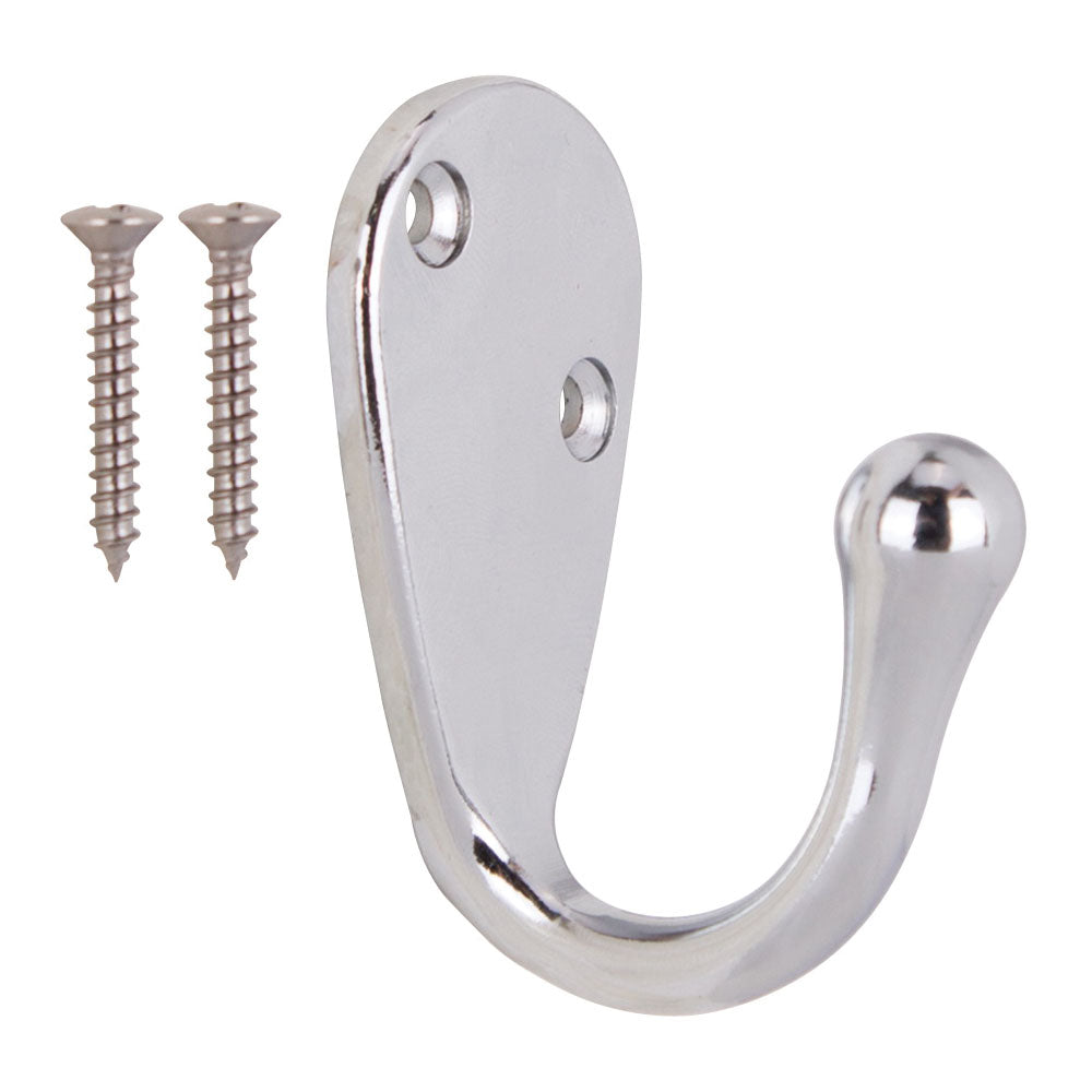ProSource H63CH-PS Coat and Hat Hook, 22 lb, 1-Hook, 1-1/8 in Opening, Zinc, Chrome