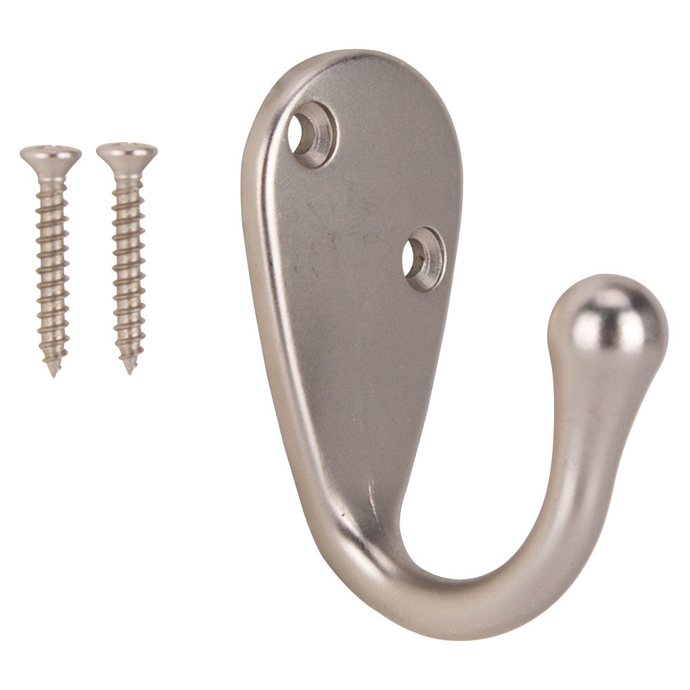ProSource H63SN-PS Coat and Hat Hook, 22 lb, 1-Hook, 1-1/8 in Opening, Zinc, Satin Nickel
