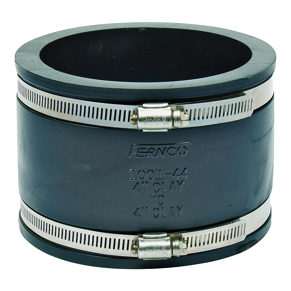 FERNCO P1001-44 Flexible Coupling, 4 x 4 in, PVC, 4.3 psi Pressure