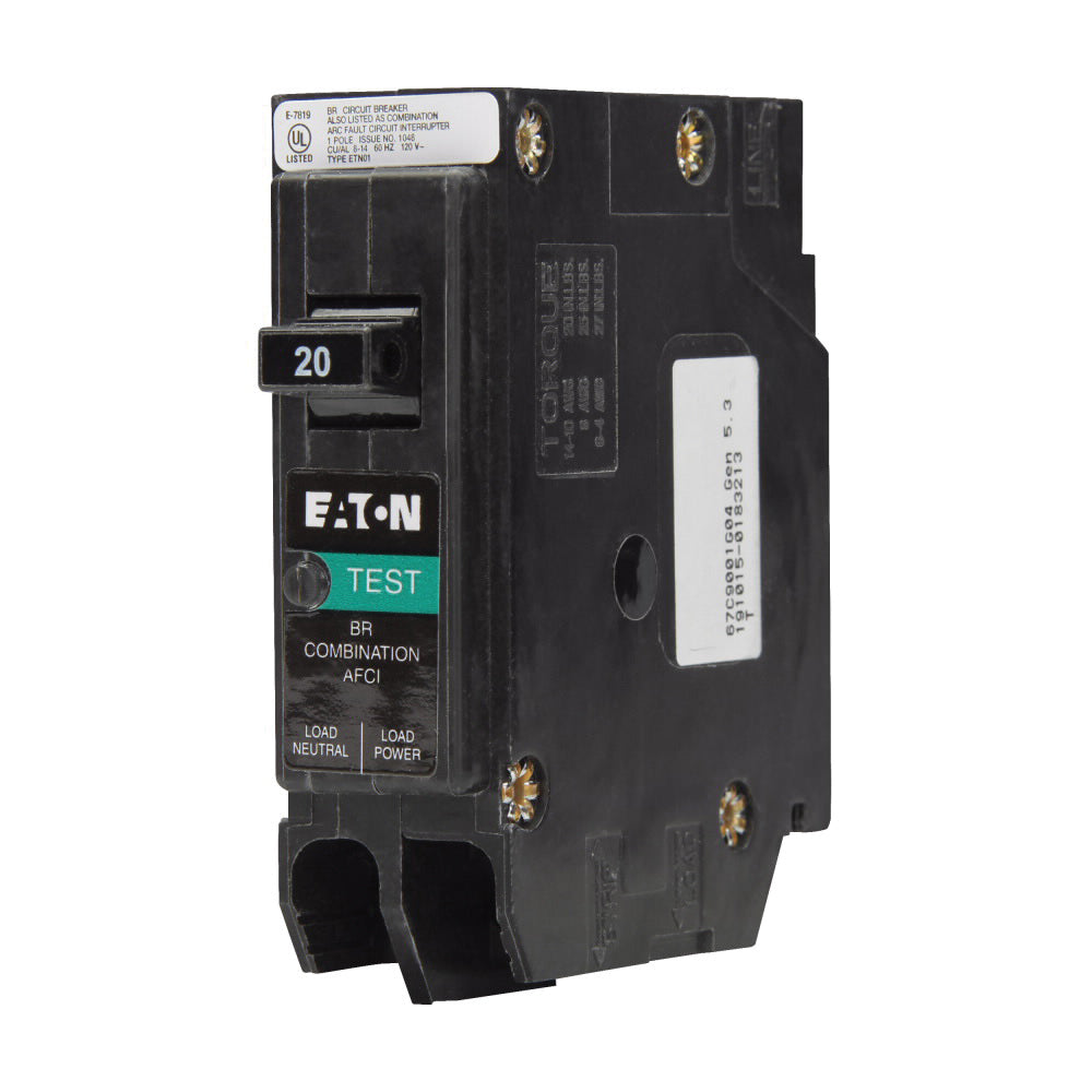 EATON BRP115AF Circuit Breaker, Type BR Combination AFCI, 15 A, 1 -Pole, 120 V, Plug Mounting